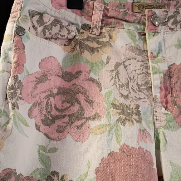Nine West Vintage America Boho Floral Ankle Pants Denim Multicolor Women's 12 🌸 - Picture 4 of 10